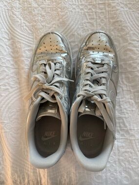 Nike Air Force 1 Silver Metallic Low-Top Sneakers